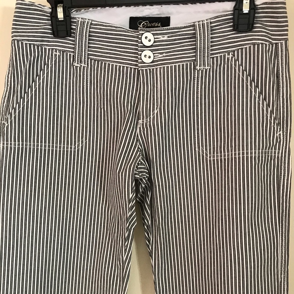 Guess, blue and white striped, flared leg.